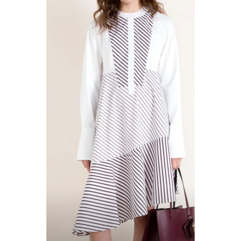 Anthropologie White Dress with Black Striped Paneling